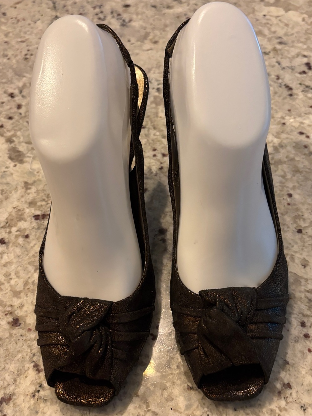 Moda Spana Metallic Bronze Peep Toe Slingback Kitten Heels Sz 8.5